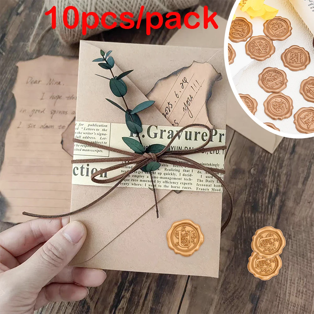 

10Pcs Wax Seal Stickers Vinatge Upper Case Letter with Flower Pattern Self Adhesive Stickers for Diy Invitation Envelope Cards