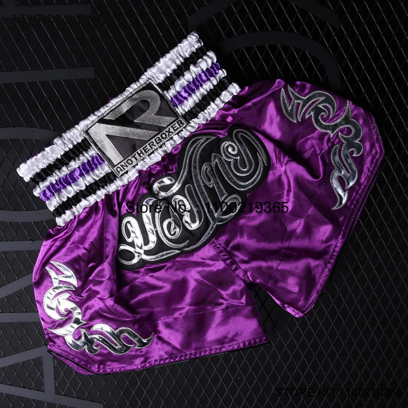 

Muay Thai Shorts Purple Boxing Shorts Men Women Kids Satin Gym Martial Arts Clothing Wrestling Kickboxing Cage Fighting Shorts