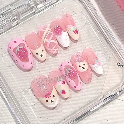 Rilakkuma Nail Sticker Art Tools Hand-Painted French Cartoon Strawberry Cute White Removable Press On Nails Decal