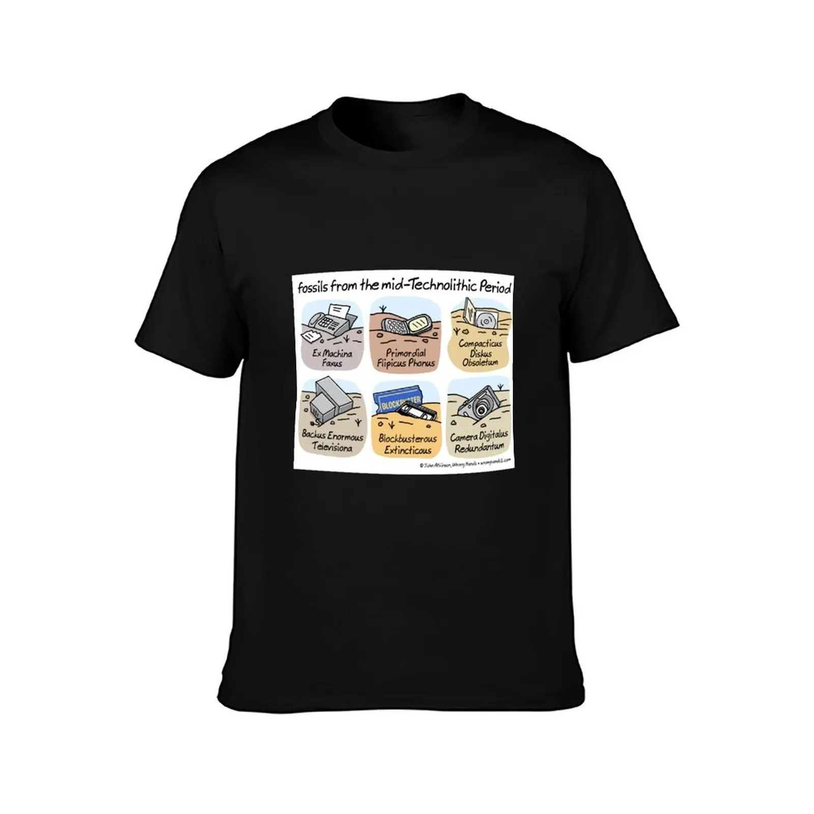 Technolithic fossils T-Shirt, Summer Casual Cotton Tee, Oversized Streetwear Tops, Vintage Graphic Print, Loose Fit Short Sleeve