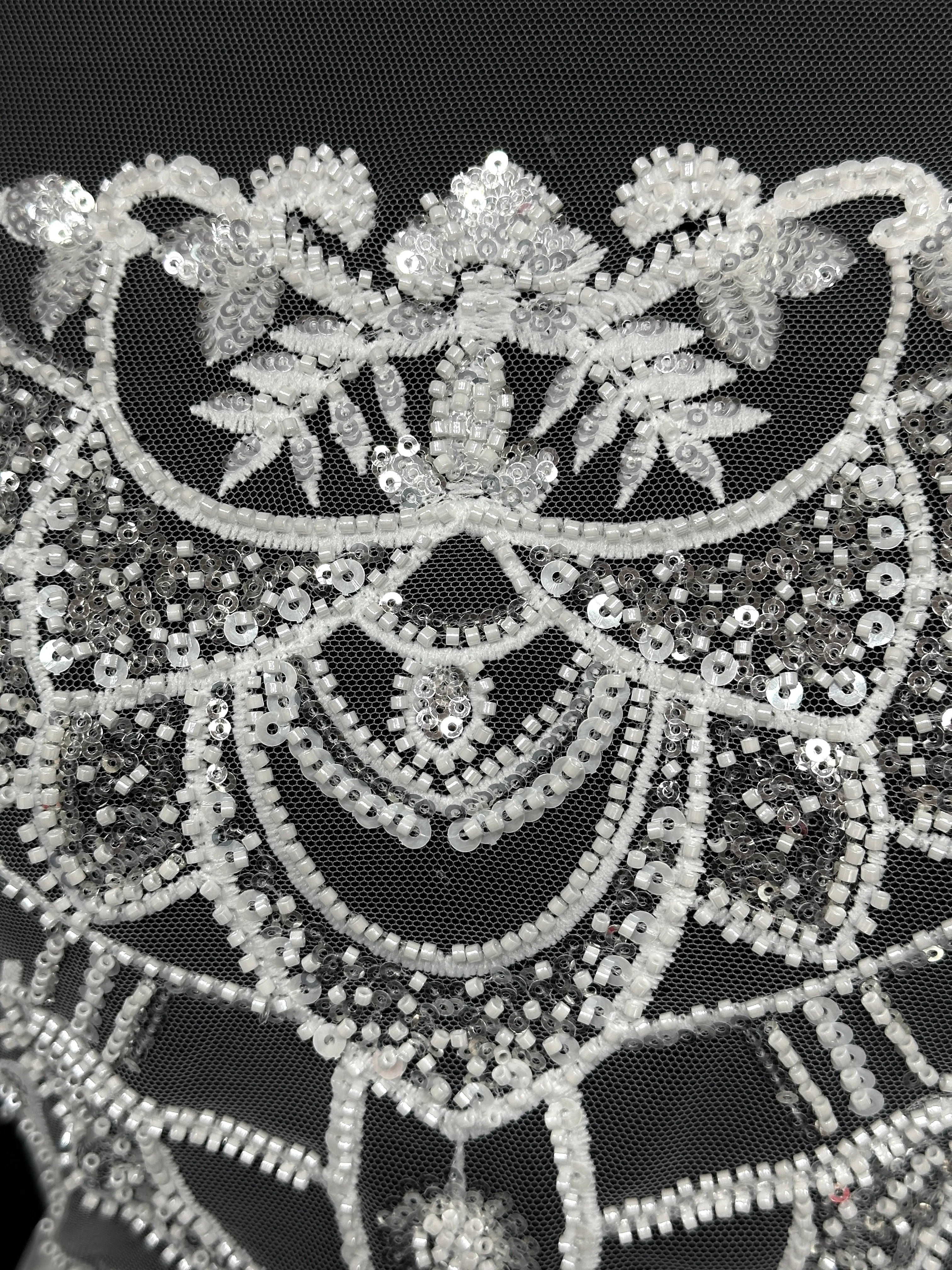 European French Bridal White Net Lace with Beads Sequins Fabric Classic Nigerian Style Embroidered Tulle Wedding Dress Fabric