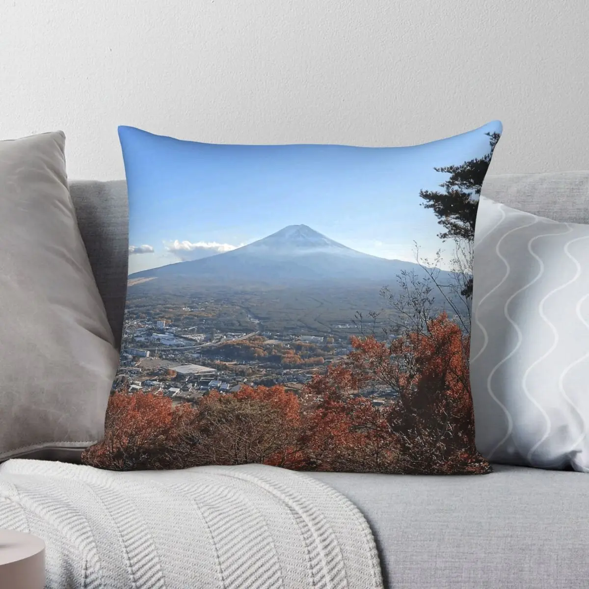 Mount Fuji In The Fall Square Pillowcase Polyester Linen Velvet Pattern Decor Throw Pillow Room Cushion Cover Wholesale 45x45