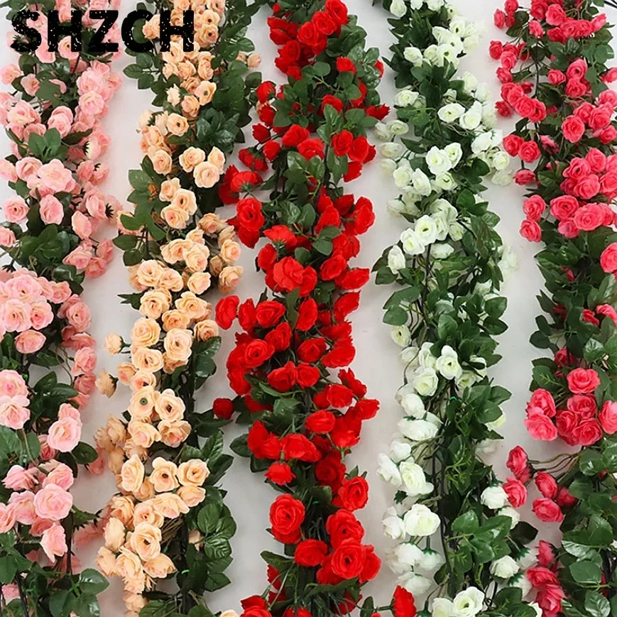 Elegant Silk Rose Vine Garland 2.5m/1.8m Home Wedding Decor White Pink