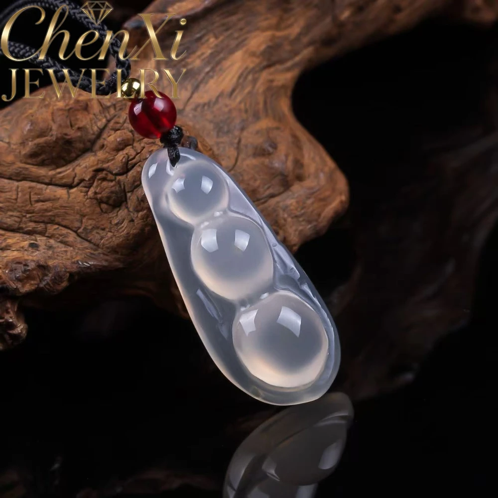 Natural Icy Transparent Agate Bean Pendant Chalcedony Fortune Bean Charm   Fashion Luxury Gemstone Jewelry Women Daily Wear Gift
