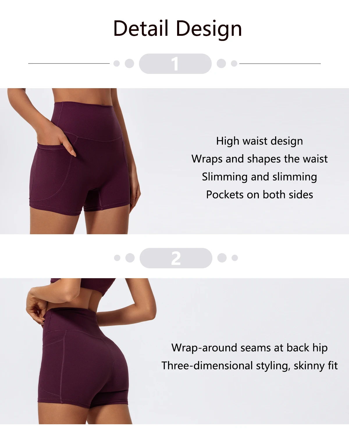 Damen-Sportshorts-Set mit hoher Taille, Taschen-Details, eng anliegende Laufhose, Damen-Fitness-Workout-Yoga-Leggings, Po-Lifting – Detail 2