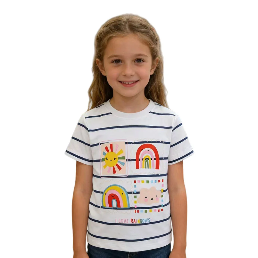

Jumping Meters 3-7T Striped Rainbow Girls T Shirts Summer Children's Clothes Short Sleeve Kids Tees Tops Baby Costume Shirt