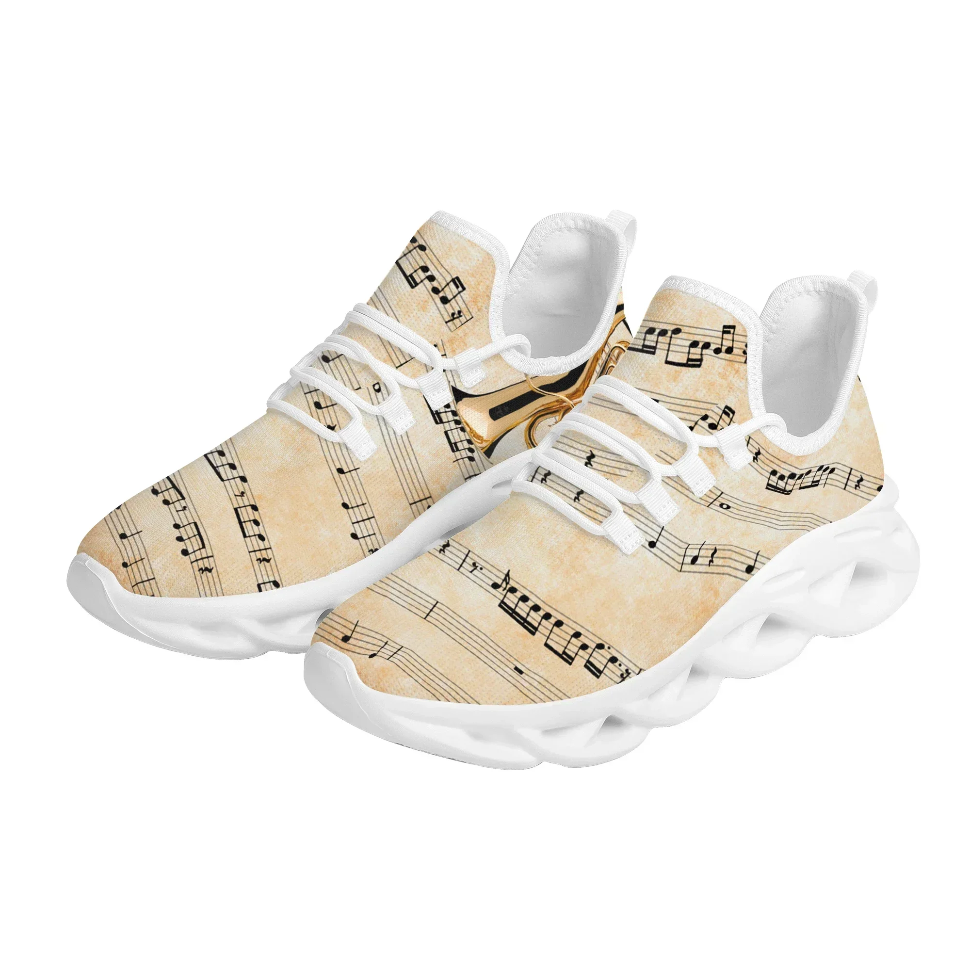 Fashion Music Notes Musical Instrument Pattern Women Vulcanized Shoes Comfort Jogging Sneakers Lace Up Flats