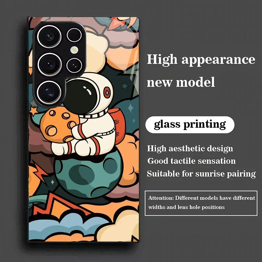 Cartoon astronaut tempered glass phone case suitable for Samsung GalaxyS26 S25 S24 S23 S22 S20FE/Ultra/Plus anti fall back cover