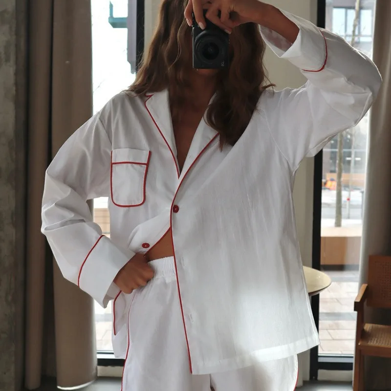 2026 Summer New Solid Color Splicing Casual Pure Cotton Women's Loungewear Two Piece Set Wholesale Available Soft V Neck