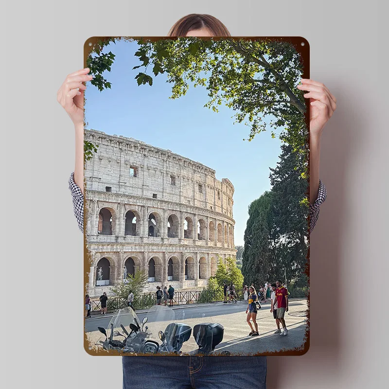 Colosseum in Rome Italy Metal Poster Custom Wall Art Retro Vintage Tinplate Signs for Man Cave Office Decoration Room Home Decor