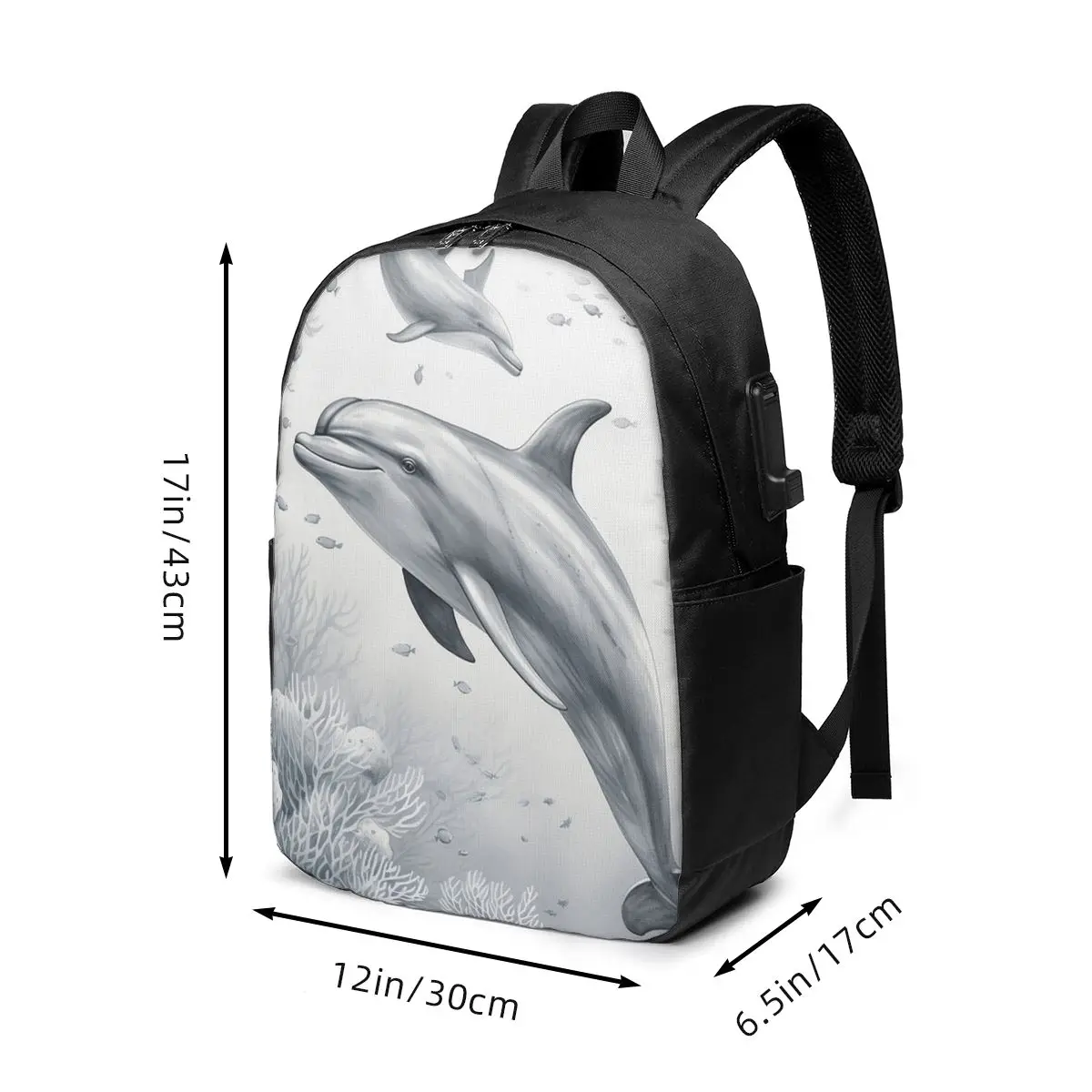 Cute Dolphin Underwater Themed Backpack Travel Notebook Bag Computer College Student School Bag Laptop Shoulder Bags Men Women