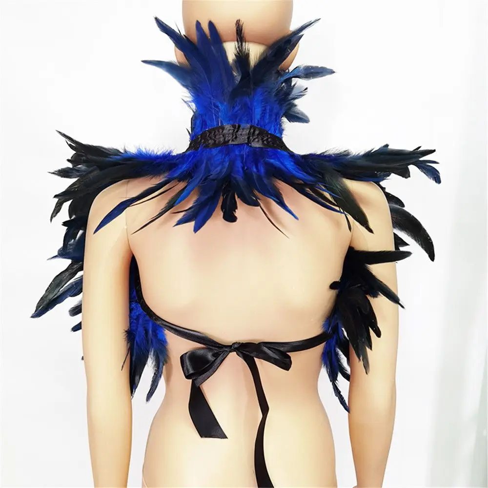 Luxe feestsjaal met veren nep-kraag en lintbanden Gotische stijl natuurlijke veren Cape veren schouderophalen voor dames en heren