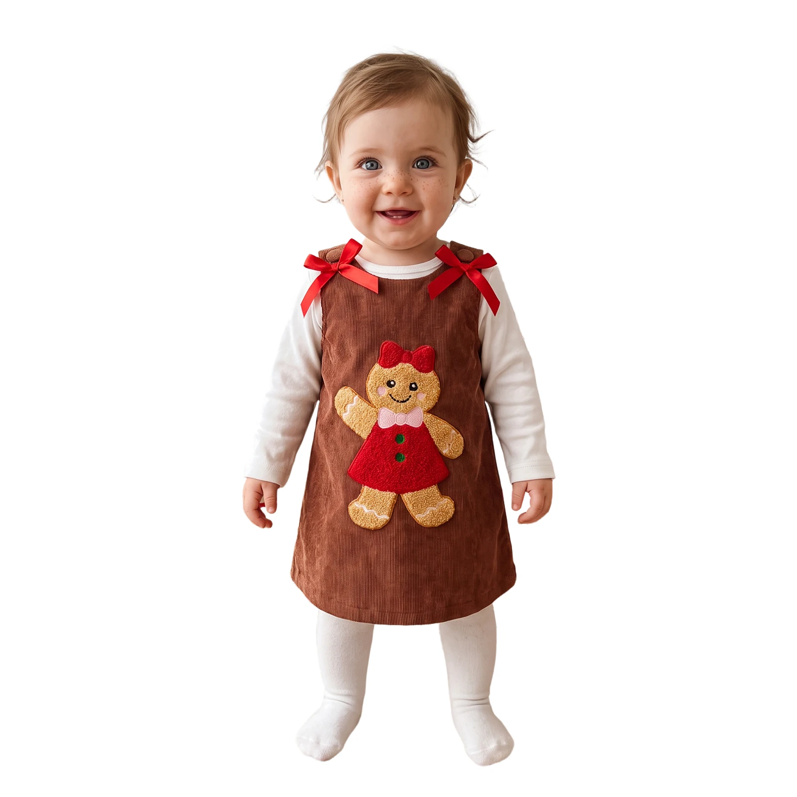 Toddler Baby Girl Christmas Dress Gingerbread Man Applique Sleeveless Dress