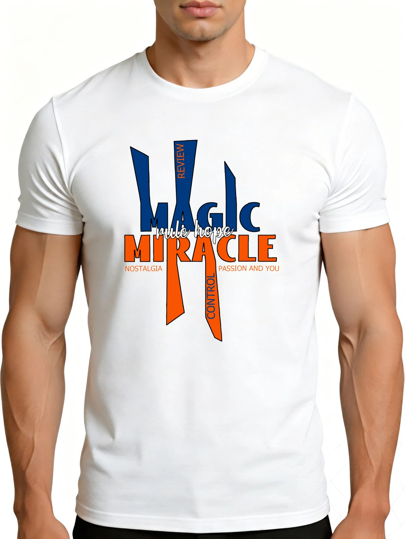Men's Graphic T-Shirt - Breathable, Soft, Lightweight - Magic, Miracles, Hope, Control, Evaluation - Retro Fun Graphic Casual Short Sleeve Summer Top, Gift for Him