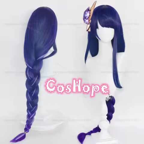 Raiden Shogun Cosplay Wig Beelzebul Wig 100cm Long Blue Purple Wig Cosplay Anime Cosplay Wigs Heat Resistant Synthetic Wigs Hair