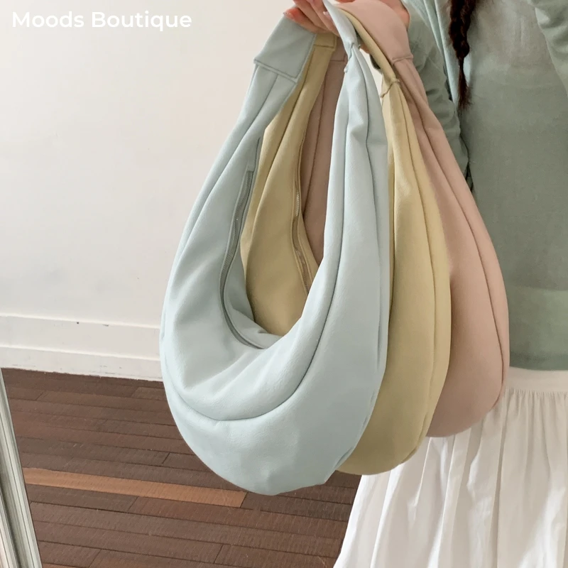 

MOODS Minimalist Shoulder Hobo Bags For Women 2026 Summer Latest Trends Underarm Tote Bag Soft Vegan Leather Pure Color Handbags