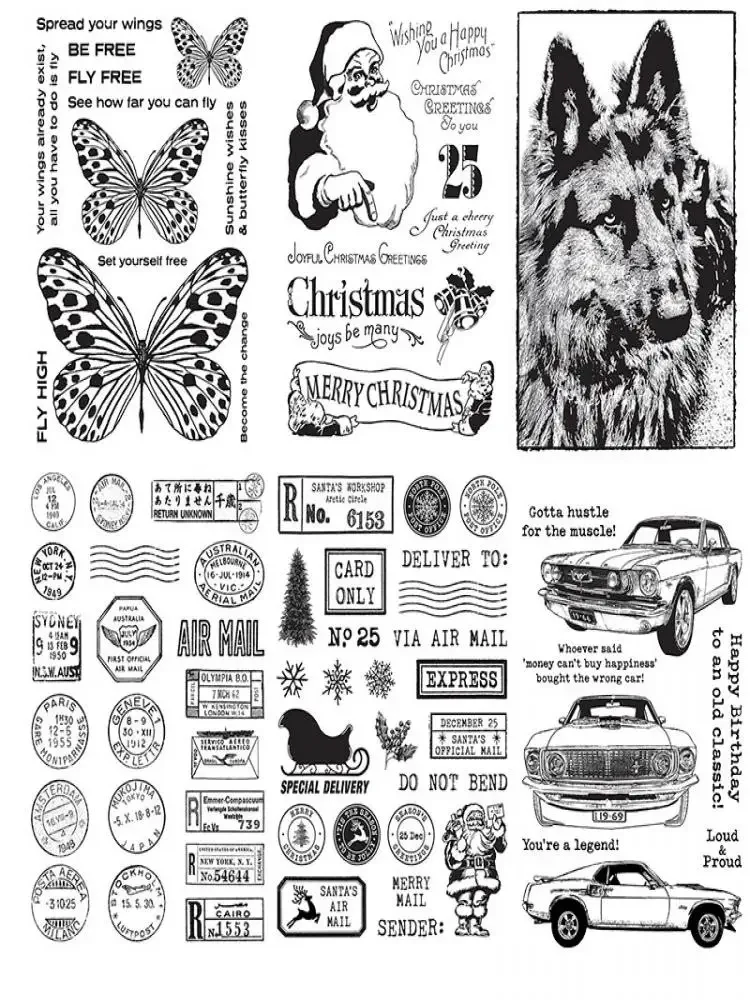 Vlinder Wolf Dieren Vrolijk Kerstfeest Duidelijke Stempel Auto Sentiment Woorden Stempel Voor DIY Scrapbooking Embossing Craft maken - afbeelding 2
