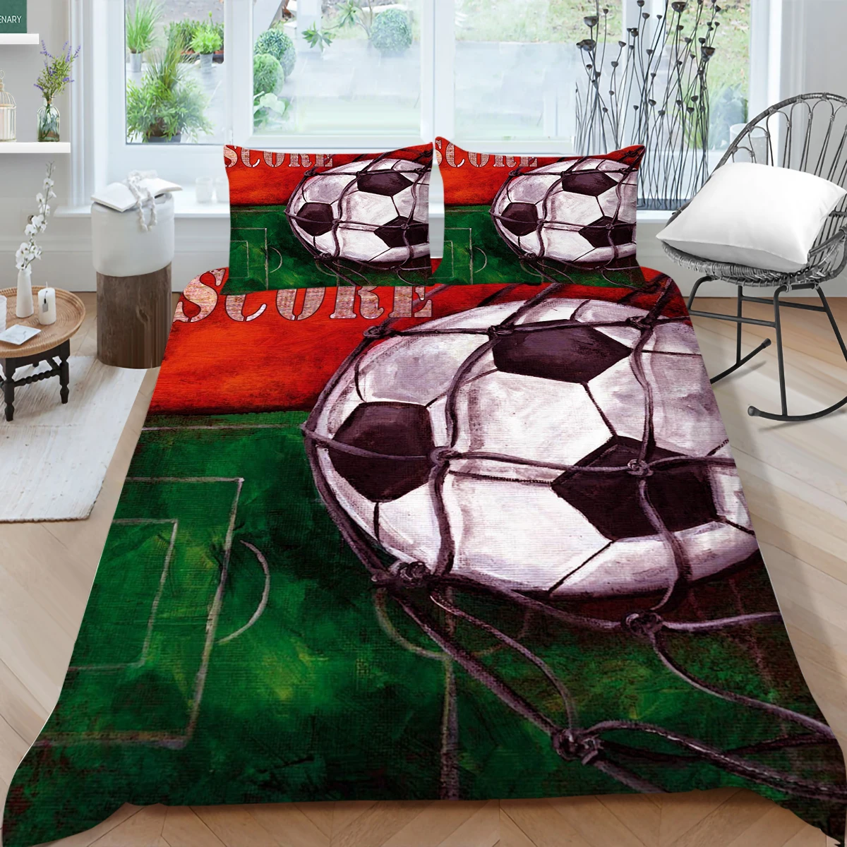 200x200 Duvet Cover and Pillowcase Set Soccer Bedding Sets Queen Size King Full Twin Bed Set Boy's Caroon Football Comforter Set