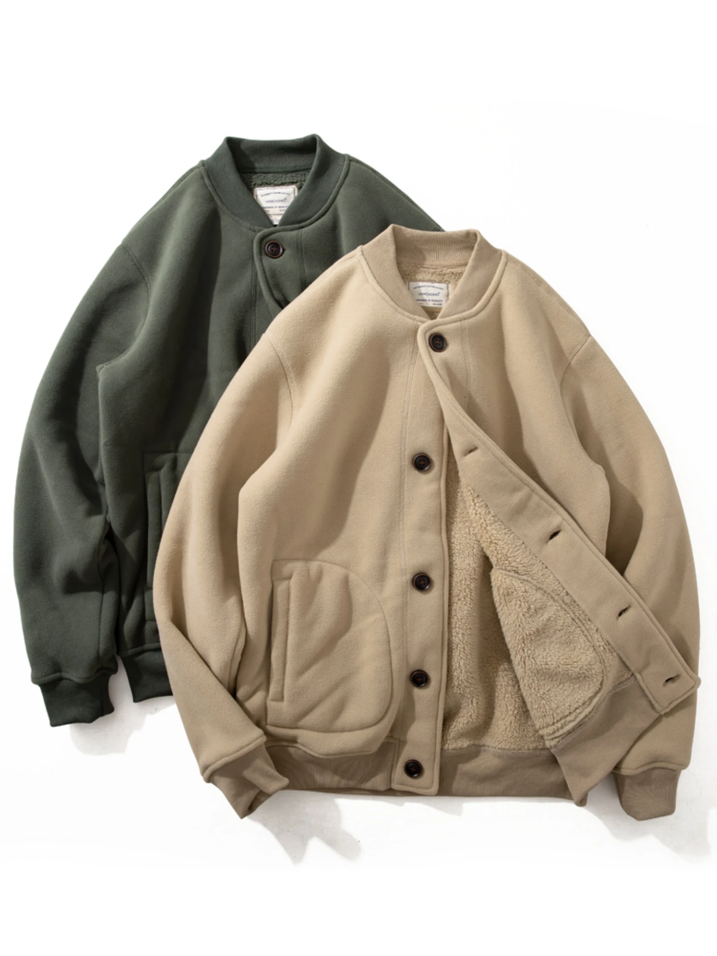 Lamb Fur Lined Thickened Autumn Winter Men's Jacket Loose Fit Retro Baseball Collar Cotton Coat Warm Youth Style Long Sleeve