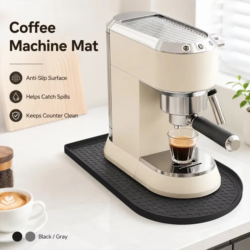 Silicone Coffee Machine Mat 40x20cm Leak Proof Raised Edge Drying Pad Non Slip Heat Resistant Bar Tray for Countertop Protector