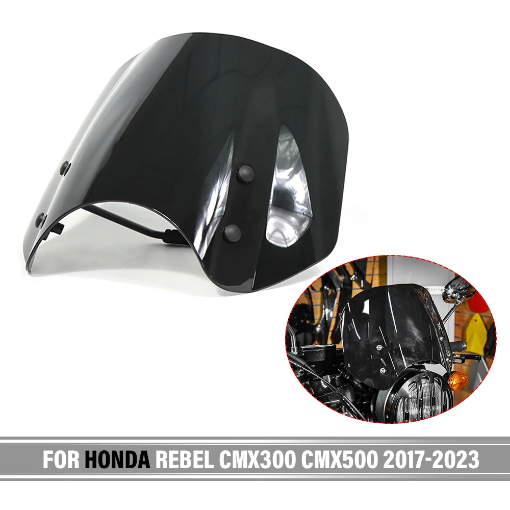 

For HONDA Rebel CMX300 CMX500 2017-2023 2022 2021 2020 Front Windscreen Windshield Fly Screen Shield Wind Deflector with Bracket