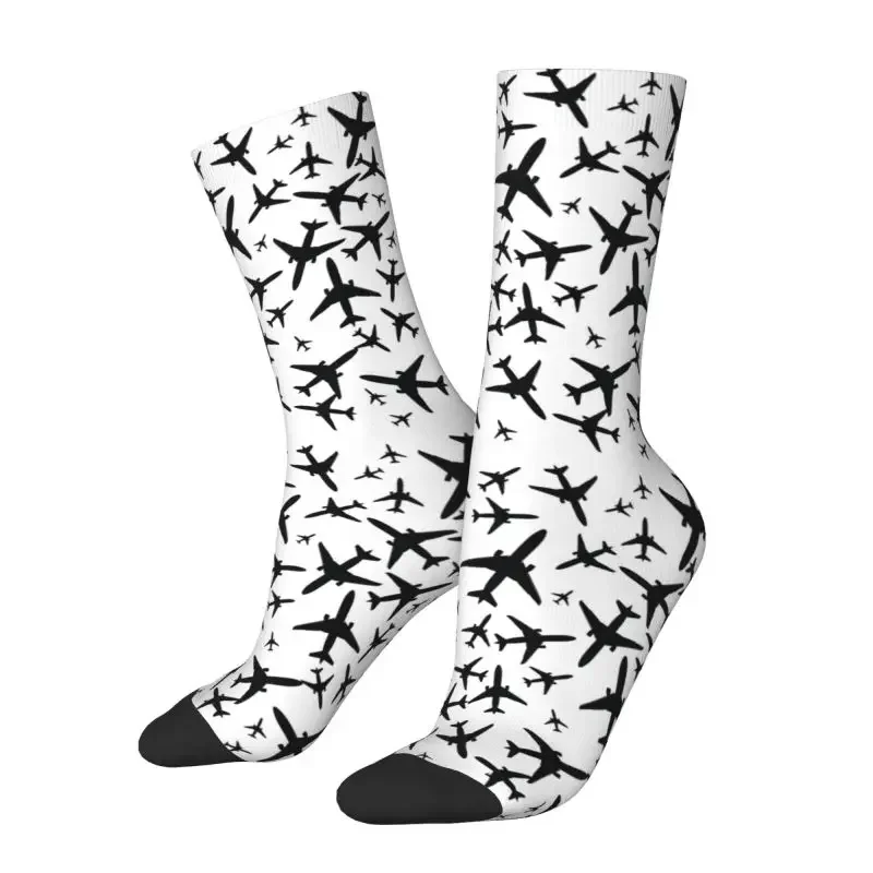 Fashion Men's Random Airplanes Pattern Dress Socks Unisex Warm Breathbale 3D Printing Aviation Fighter Pilot Crew Socks