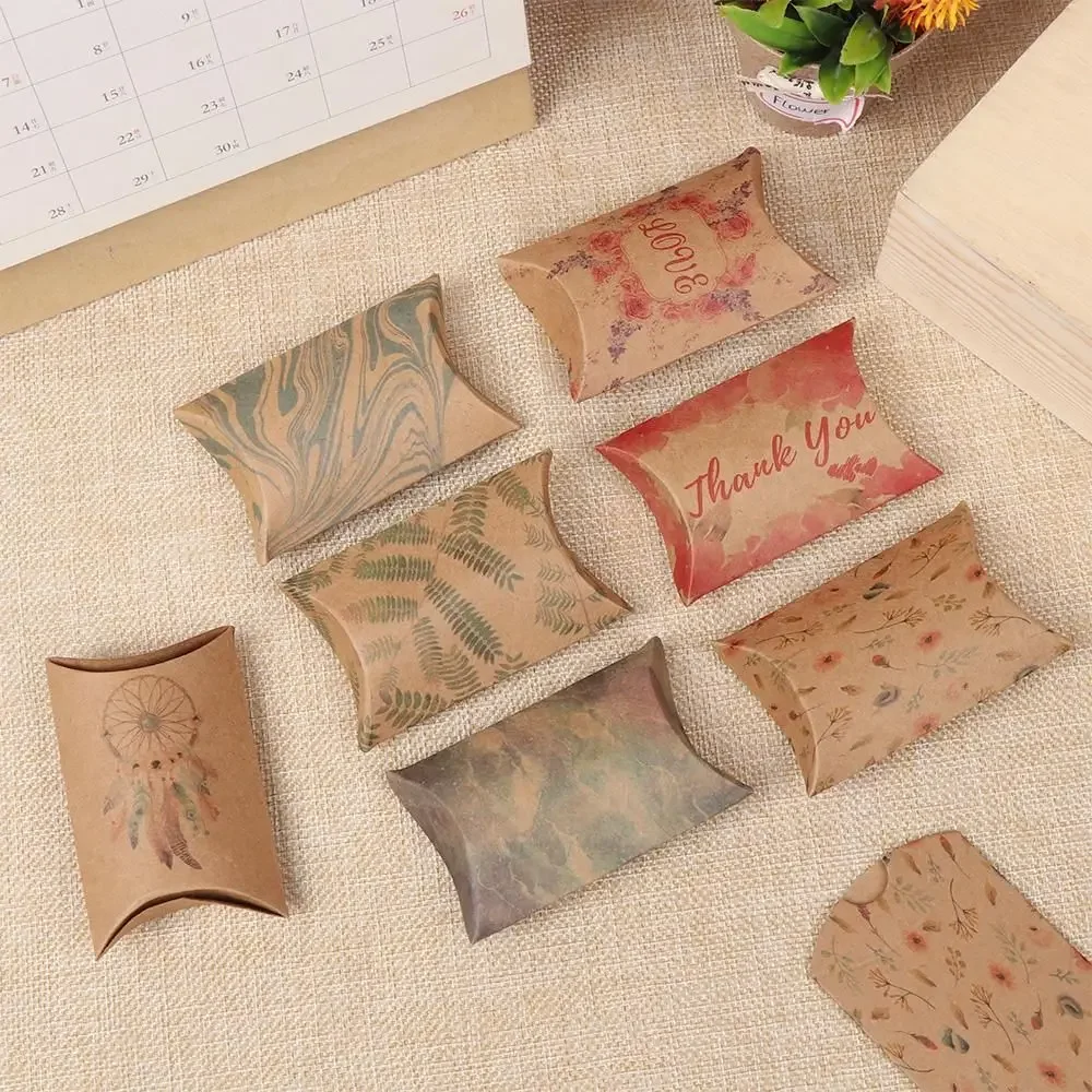 10pcs Fashion Gifts Packaging Birthday Party Supplies Present Pouch Kraft Paper Bag Pillow Shape Box Mini Candy Box