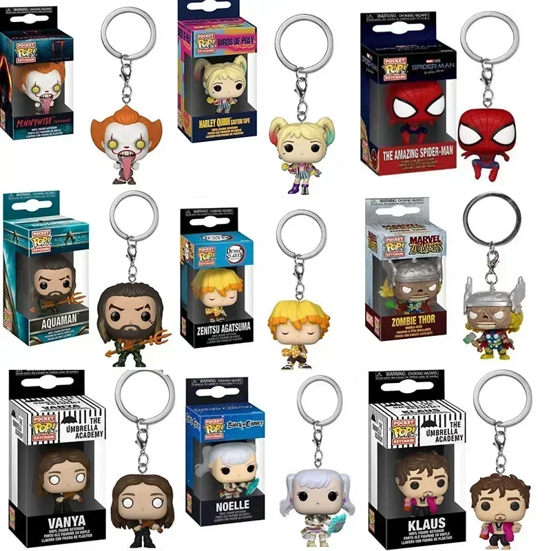 Nuevo llavero Funko POP Aquaman Marvel Spider Man Zombie Thor Harry Quinn paraguas Academia Claus muñeca infantil modelo juguete regalos