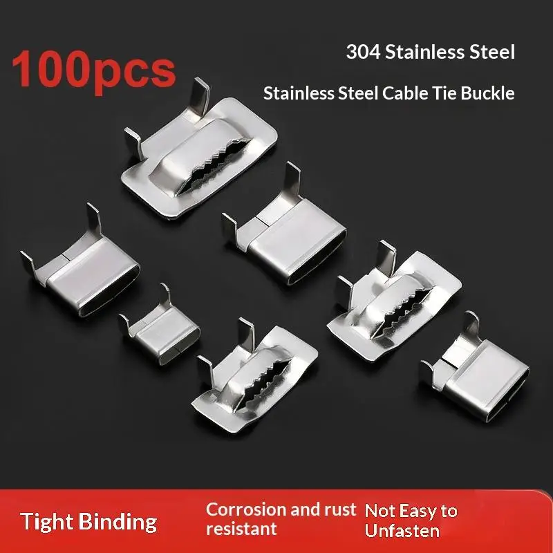100Pcs 201 Stainless Steel Cable Tie Reel Strapping Metal Cable Tie Tooth Buckle