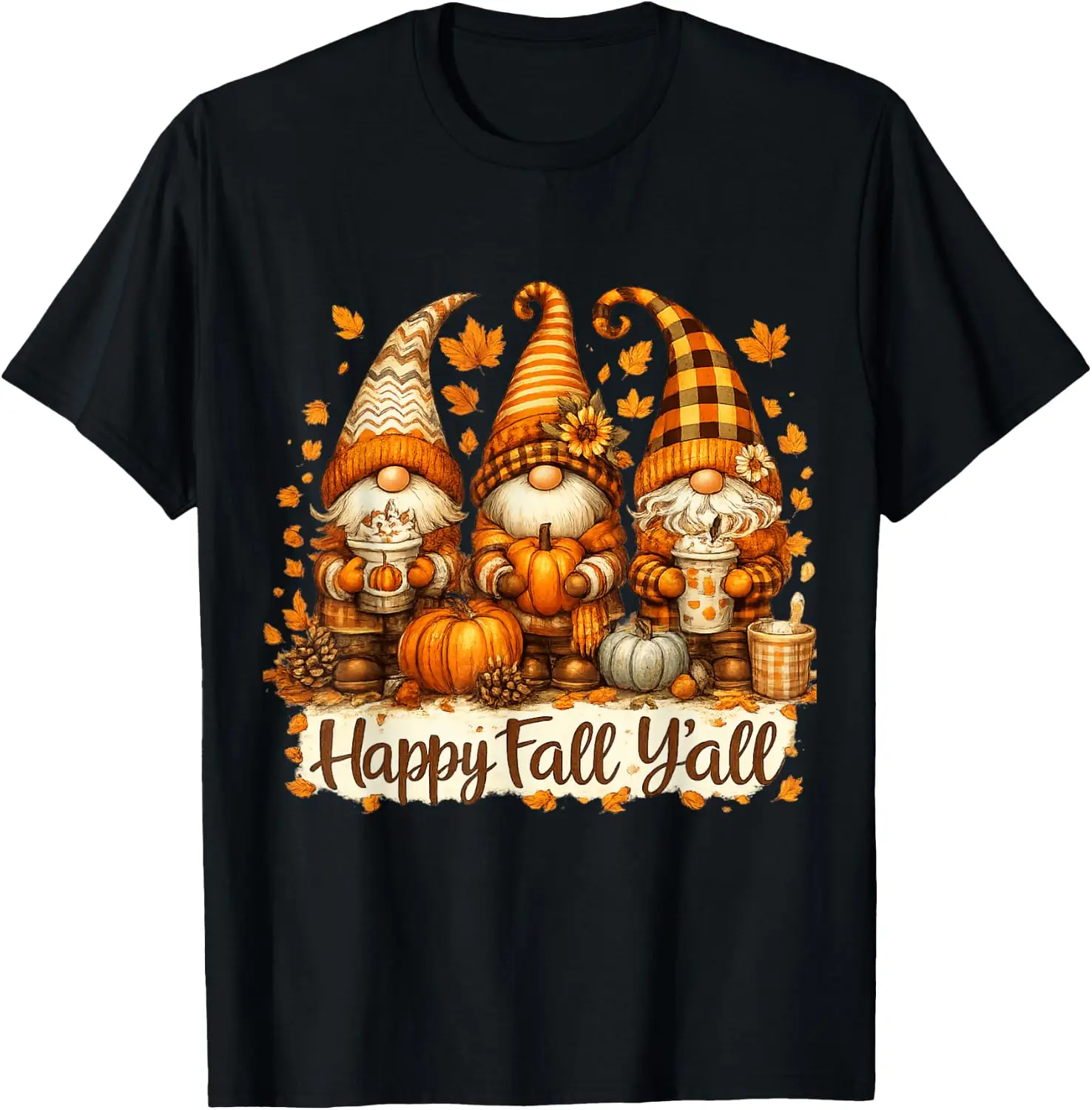 Happy Fall Yall Cute Gnomes Pumpkin Autumn Design T-Shirt