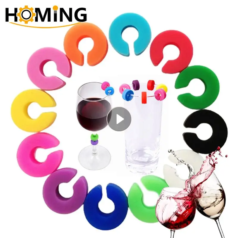 12Pc Silicone Drink Markers Wine Glass Charms Glass Cup Glass Bottle Strip Tag Marker Labels for Cups Cocktail Glass Party Guest