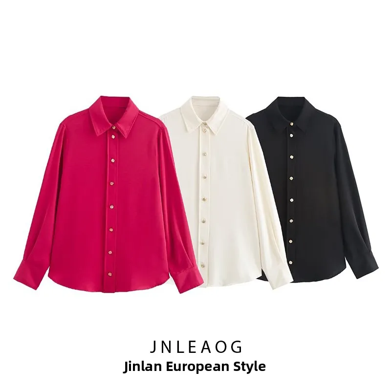 

JNLEAOG Faionable Gold Button irt Draped Design Street Sle Polyester Long Sve Girls' irt Regular Length Pure Color