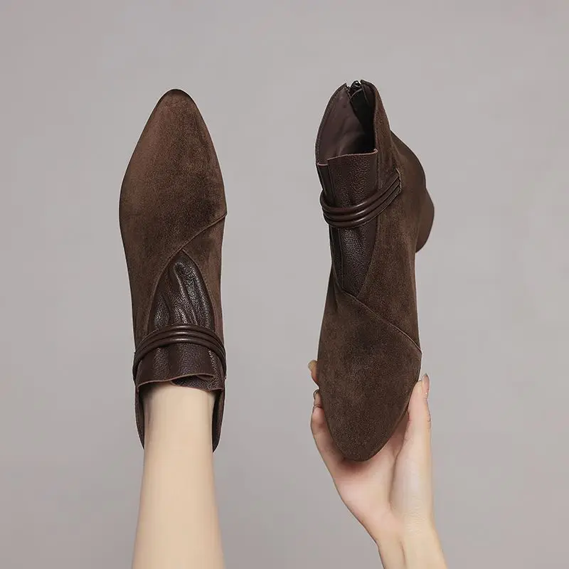 

Elegant with Low Heels Pointed Toe Women's Ankle Boots Autumn Winter Booties Goth Designer Luxury Warm Female Short Shoes Sale