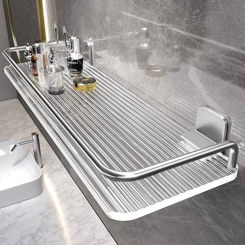 

Acrylic Starry Silver Shelf Scratch-Resistant Bathroom Draining Rack Wall-Mounted Storage Tray Easy-Clean Vanity Organizer