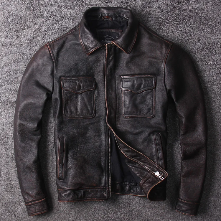 

plus Free shipping.Sales Brand cowhide jackets,men's slim genuine leather,casual classic vintage safari style jacket quality