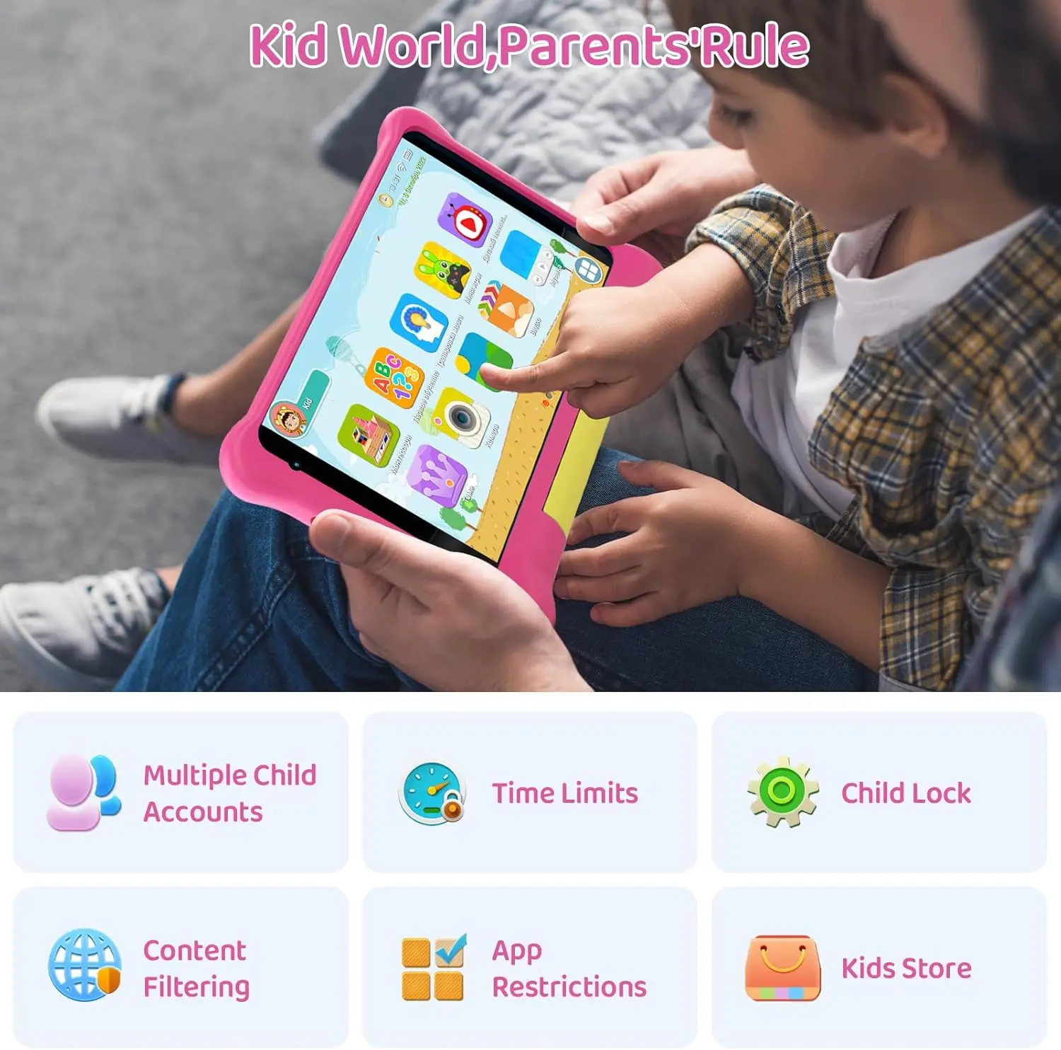 تابلت URAO للأطفال 7 بوصة أندرويد 13 تابلت رباعي النواة 5 جيجابايت رام 32 جيجابايت روم 2500 مللي أمبير كاميرا مزدوجة بلوتوث واي فاي التحكم الآلي لوحة الكمبيوتر