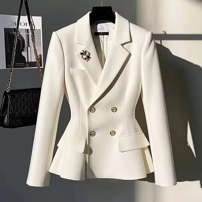 Korean Casual Double-breasted Solid Suit Jacket 2026 New Spring Women Blazers Fashion Long-sleeved Office Blazer Female Coats
