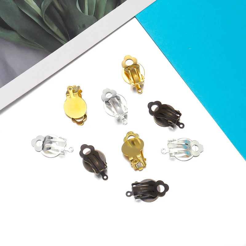 50 teile/los Fit 10mm Gold Farbe Ohr Clip Basis Ohrringe Blank Einstellung Glascabochons Ohrring Erkenntnisse DIY Schmuck Machen liefert – Detail 7