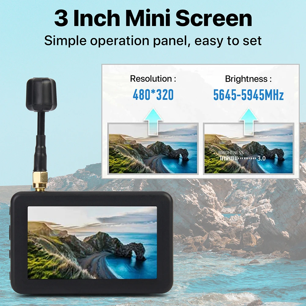 DMKR 5.8G 40CH FPV Display 3 Polegadas com Antena Lanterna para RC Multicopter FPV Drone