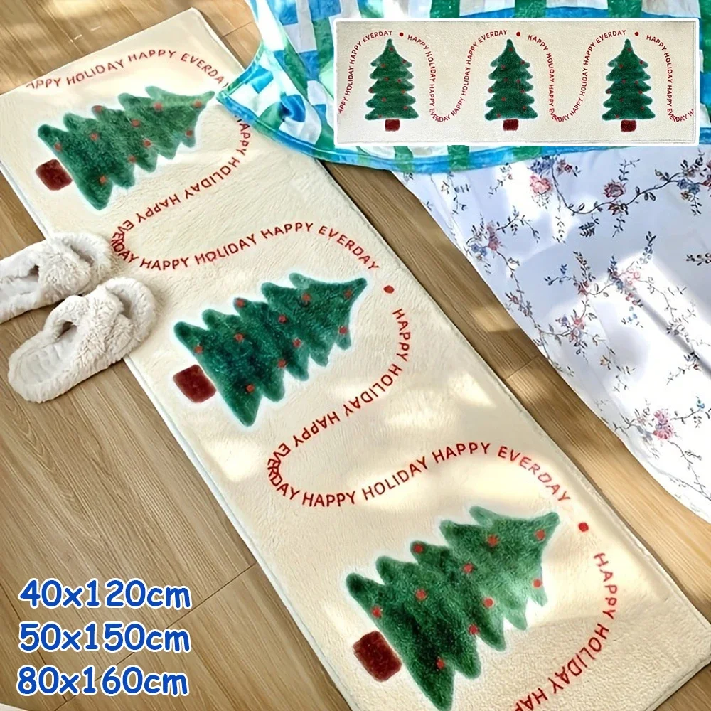 

Christmas Bedroom Rugs Xmas Tree Bedside Carpet Faux Cashmere Gingerbread Man Floor Mat Fluffy Kids Room Playmat Home Decoration