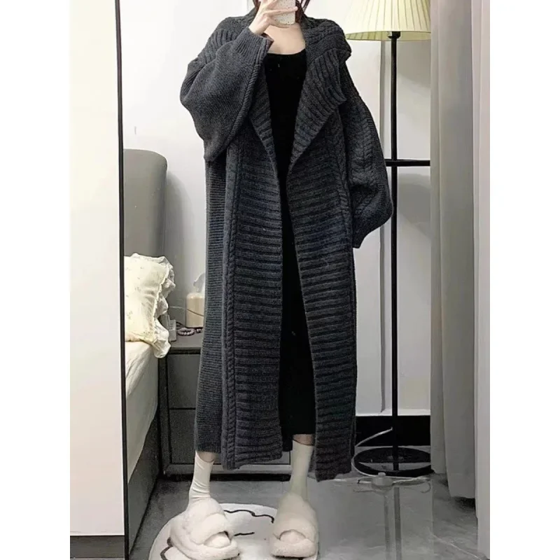 Cardigan tricoté pour femmes, pull Maxi ample et décontracté, manches longues, col rabattu, vestes Y2k, haut, Streetwear, automne hiver