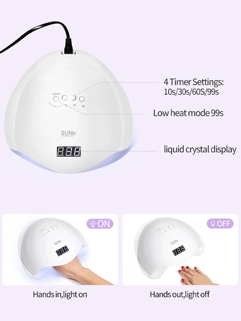 Secador de unhas lâmpada uv led luz do prego 48w para salão profissional rápido secador de gel de unhas com 4 temporizadores sensor automático display lcd