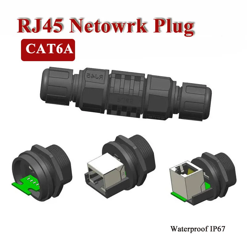 

Gold-plated CAT6A RJ45 Aviation Plug PCB Socket Waterproof Ethernet Connector Interface IP67 8P8C RJ45 Adapter Wire Harness