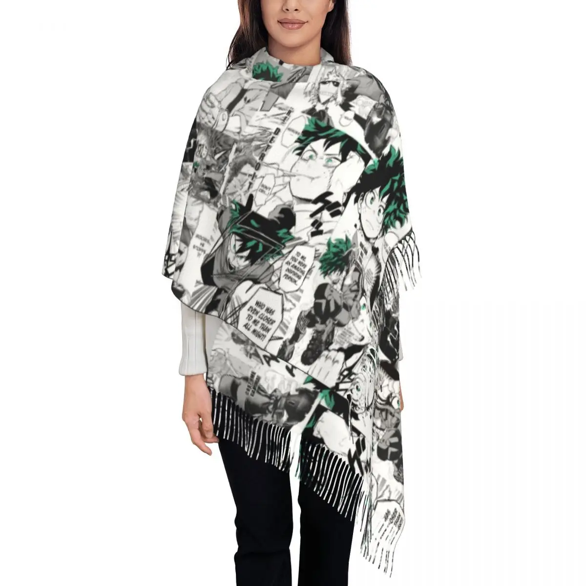 

Luxury My Hero Academia Tassel Scarf Women Winter Fall Warm Shawls Wraps Lady Anime Manga Scarves