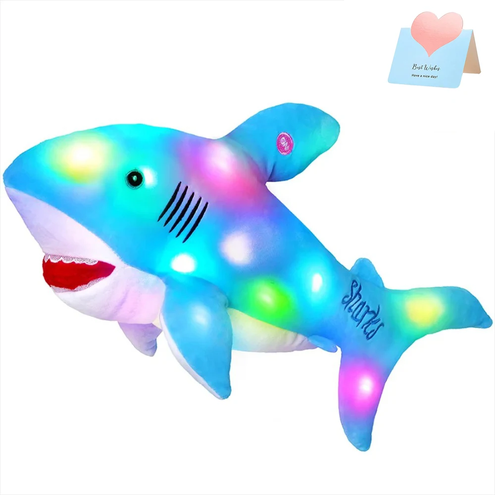 

20inch LED Plush Toy Light-up Shark Stuffed Doll Toys Luminous Light Blue Grey Shark Doll Animals Pillow Gifts for Kids Girls