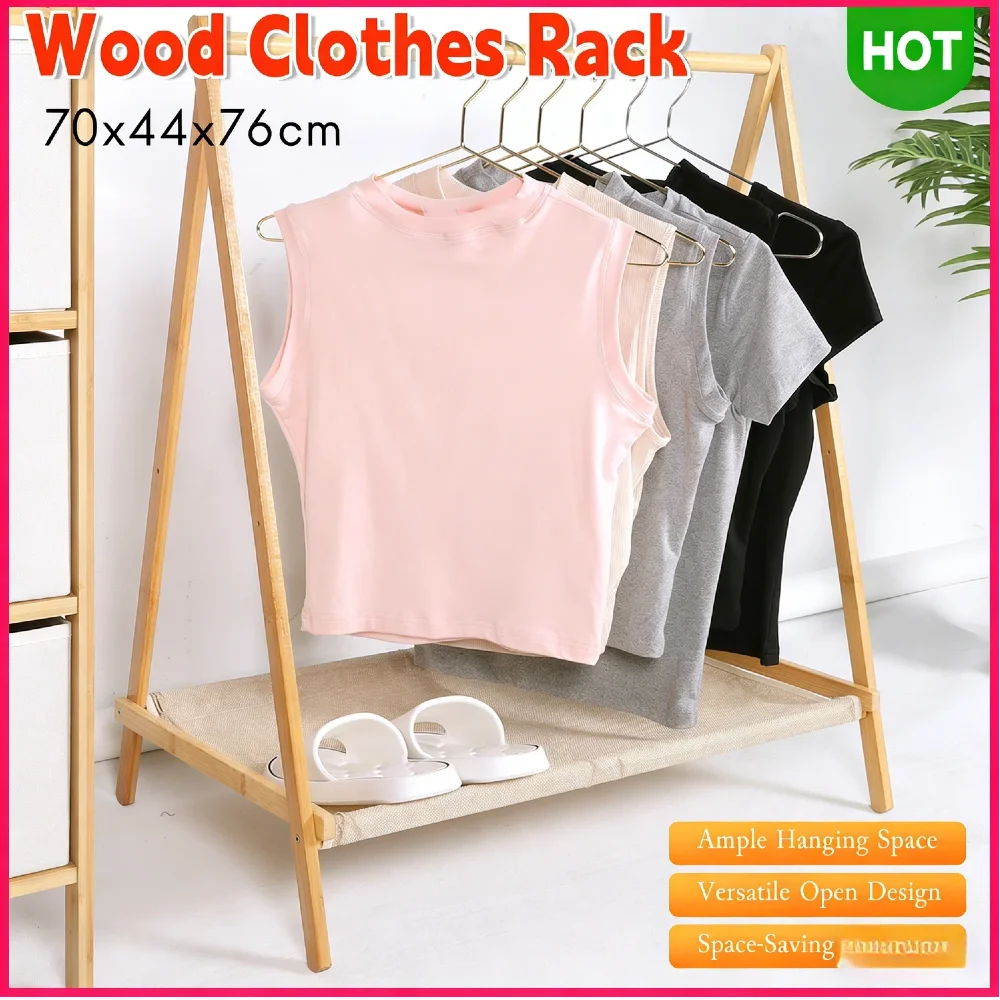 

Wood Garment Rack Foldable Wardrobe Storage Rack Clothing Storage Organizer Shelves for Hanging Clothes Coats Skirts Shoes Bags