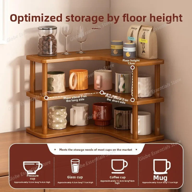 Wooden Storage Rack Eco-friendly Desktop Organizer Wooden Desktop Storage Rack with Multi-functional Tea Table for Office