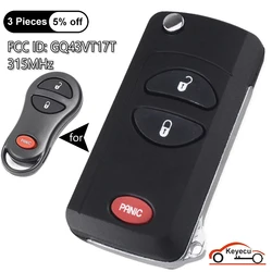 KEYECU 3 Buttons 315MHz for Dodge Ram 1500 2500 3500 Durango Dakota Caravan Grand Caravan Flip Remote Key Fob 04686481 GQ43VT17T