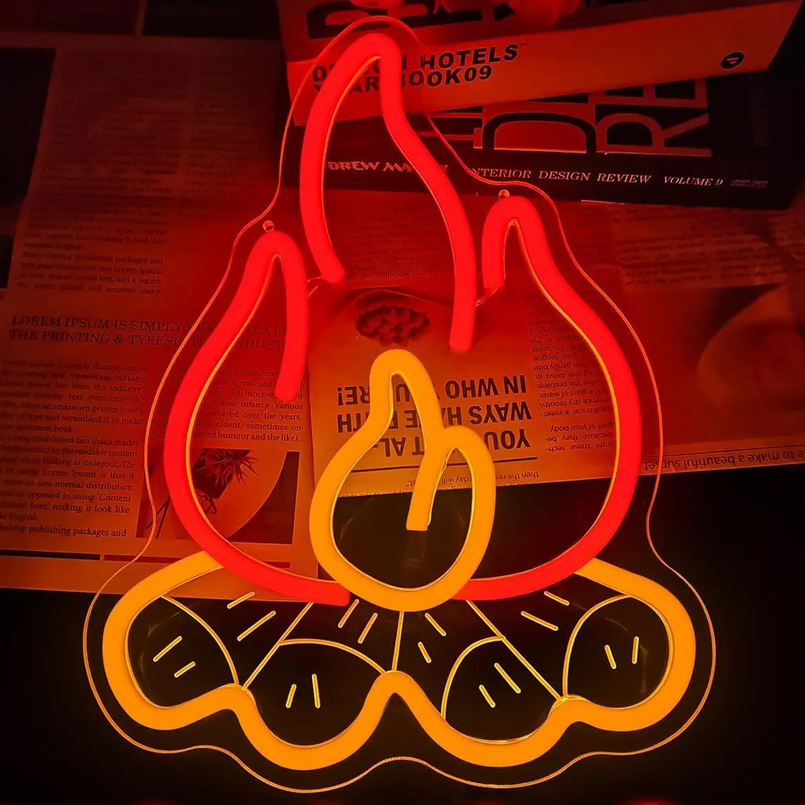 Campfire Flame LED Neon Sign USB Powered Neon Light For Camping Themed Bedroom Game Room Bar Cabin Party Decor Gift