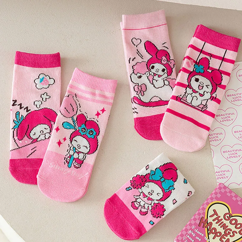 

5pcs My Melody Kuromi Children's Socks Fall and Winter Warm Short Cotton Socks Girls for Gifts